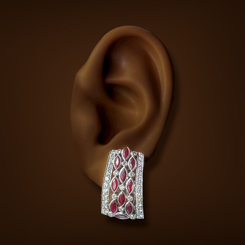 Estate 18K W Gold 2.40ctw Garnet & 1.57ctw Diamond Earrings