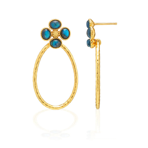 Brass YGP Labradorite Berry Clover Teardrop Earrings