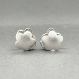 Estate 14K W Gold Flower Huggie Earrings