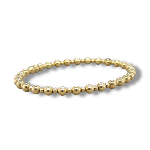 14K Y Gold Alternating  4mm and 2mm Beaded Bangle Bracelet with Lock Clasp