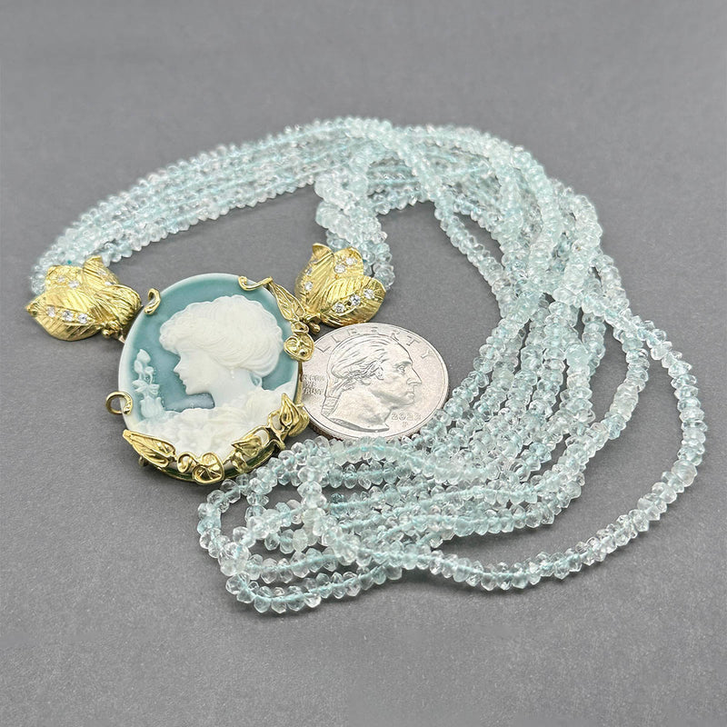 Estate 18K Y Gold 172.30ctw Agate & Aquamarine & 0.33ctw Diamond Necklace