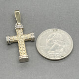 Estate 14K TT Gold 40mm Waffle Textured Cross Pendant