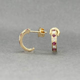 Estate 14K Y Gold 0.24ctw Ruby & 0.09ctw Diamond J Hoop Earrings