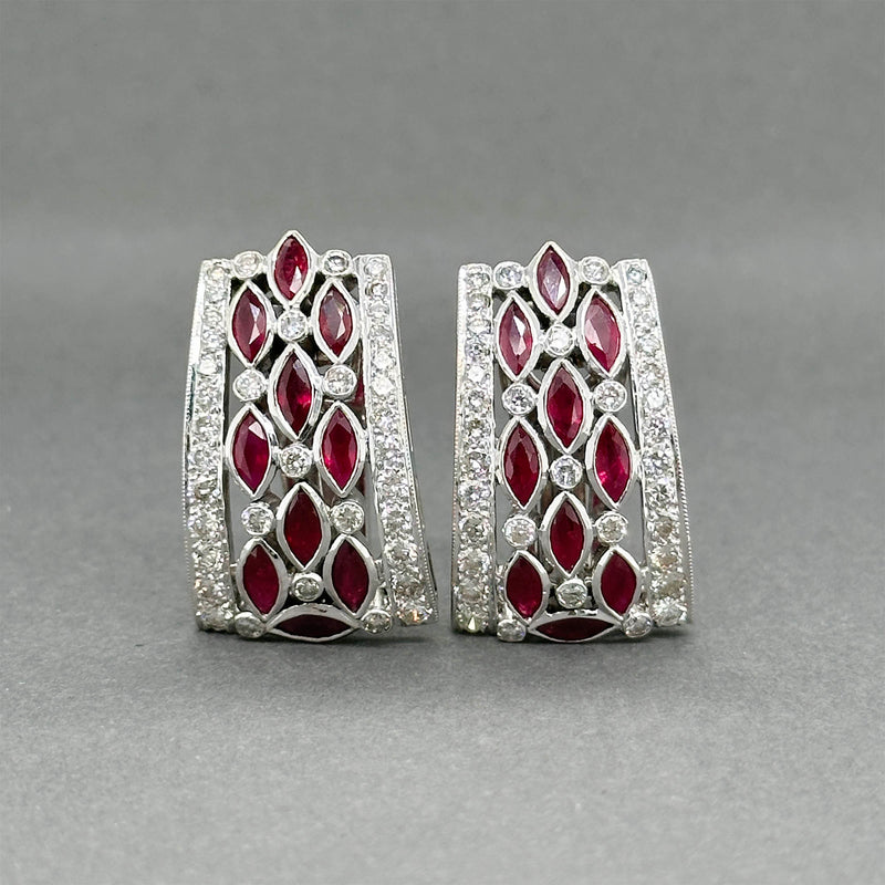 Estate 18K W Gold 2.40ctw Garnet & 1.57ctw Diamond Earrings