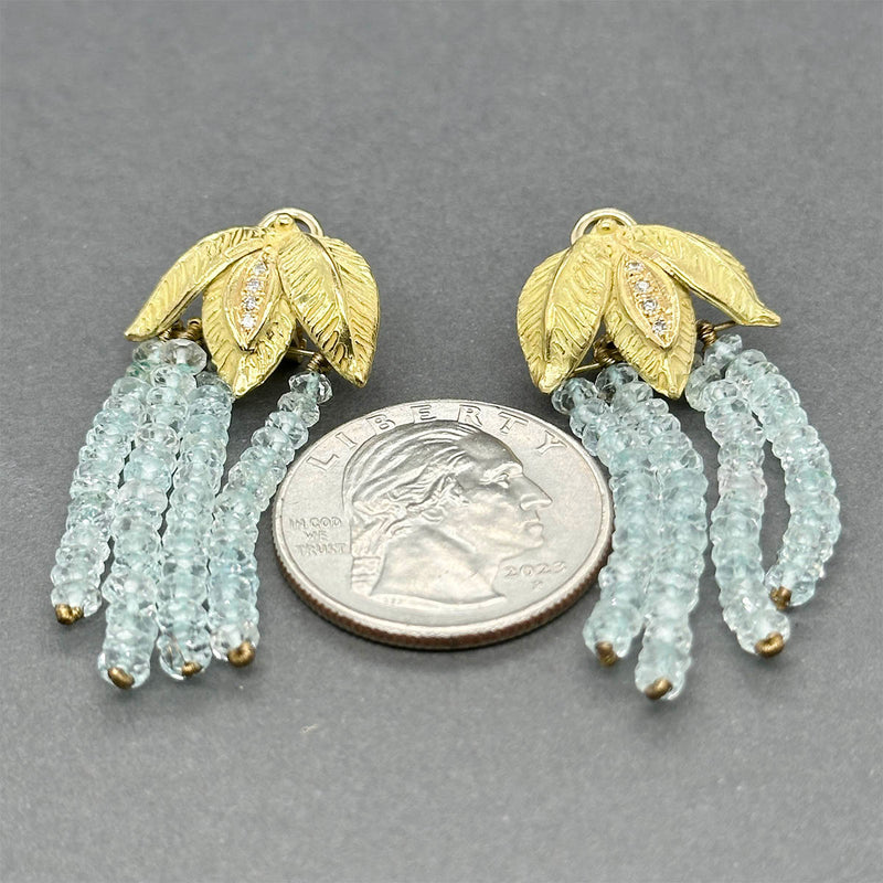 Estate 18K Y Gold 23.99ctw Aquamarine & Diamond Chandelier Earrings