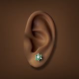 Estate 14K Y Gold 0.60ctw Emerald & 0.13ctw Diamond Stud Earrings