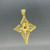 Estate 14K Y Gold Lab-Created Sapphire Filigree Cross Pendant