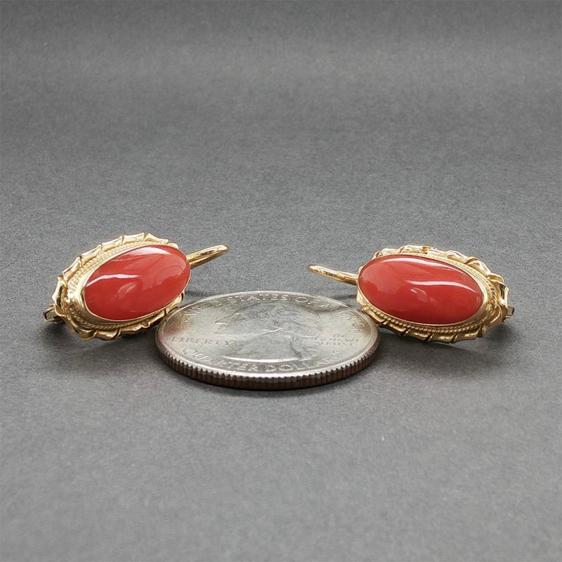 Estate 18K Y Gold 4.40ctw Coral Drop Earrings