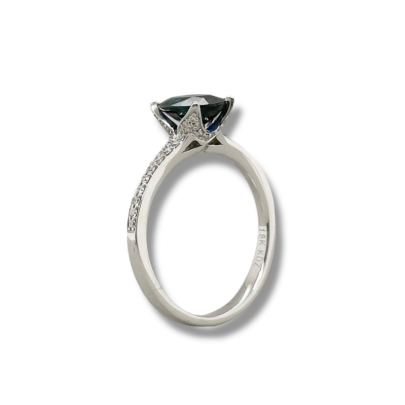 18K W Gold 1.38ct Oval Sapphire and 0.19ct H/SI1 Diamond Ring