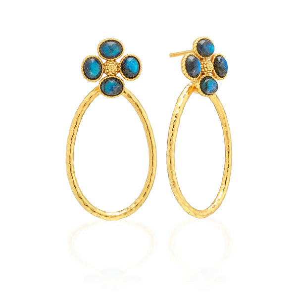 Brass YGP Labradorite Berry Clover Teardrop Earrings