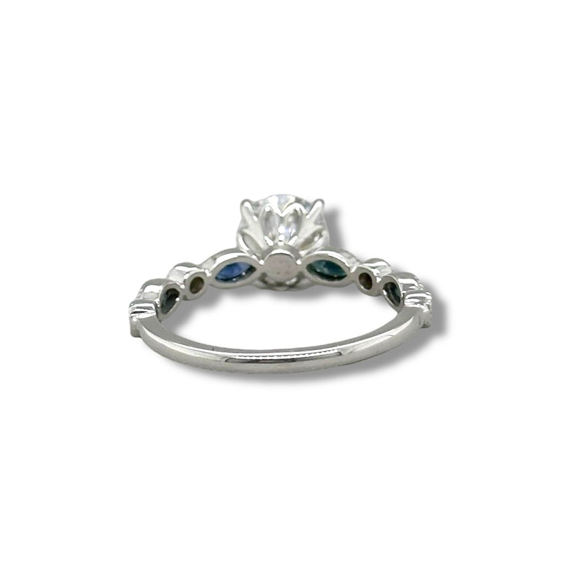 14K W Gold 0.08ctw G/SI1 0.32ctw Sapphire Engagement Ring Mounting