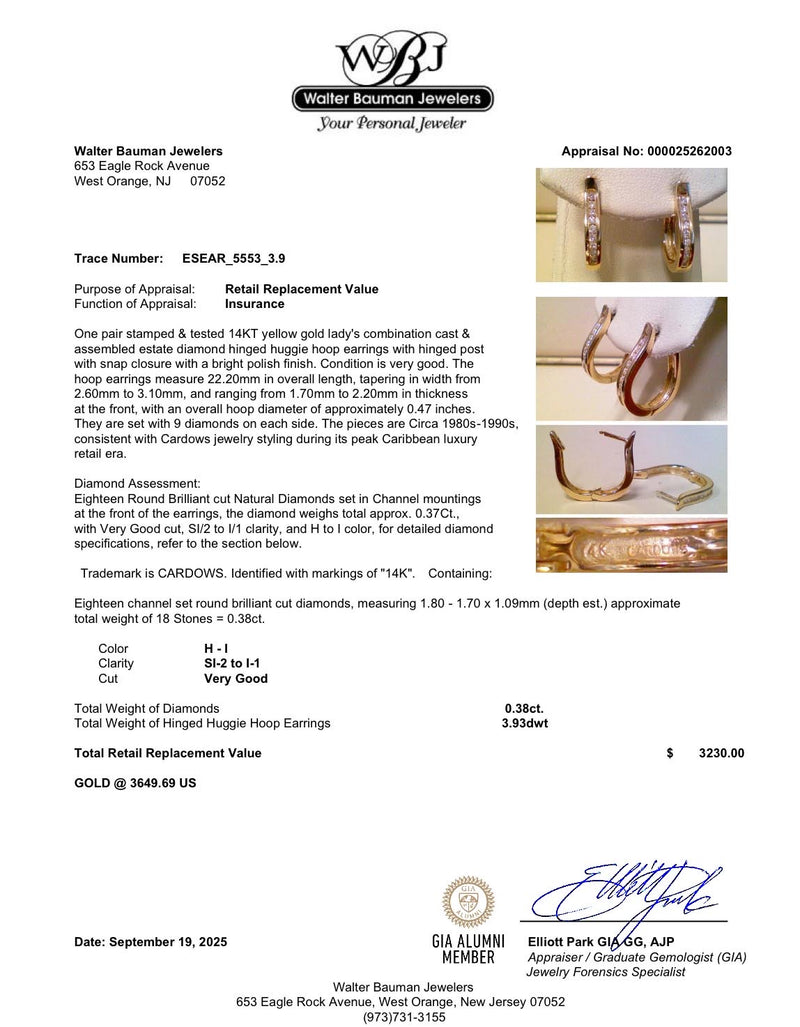 Estate 14K Y Gold 0.38ctw Diamond Hoop Earrings