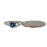14K W Gold 1.26ctw Sapphire 0.30ctw Diamond H/VSI1 3 Stone Ring