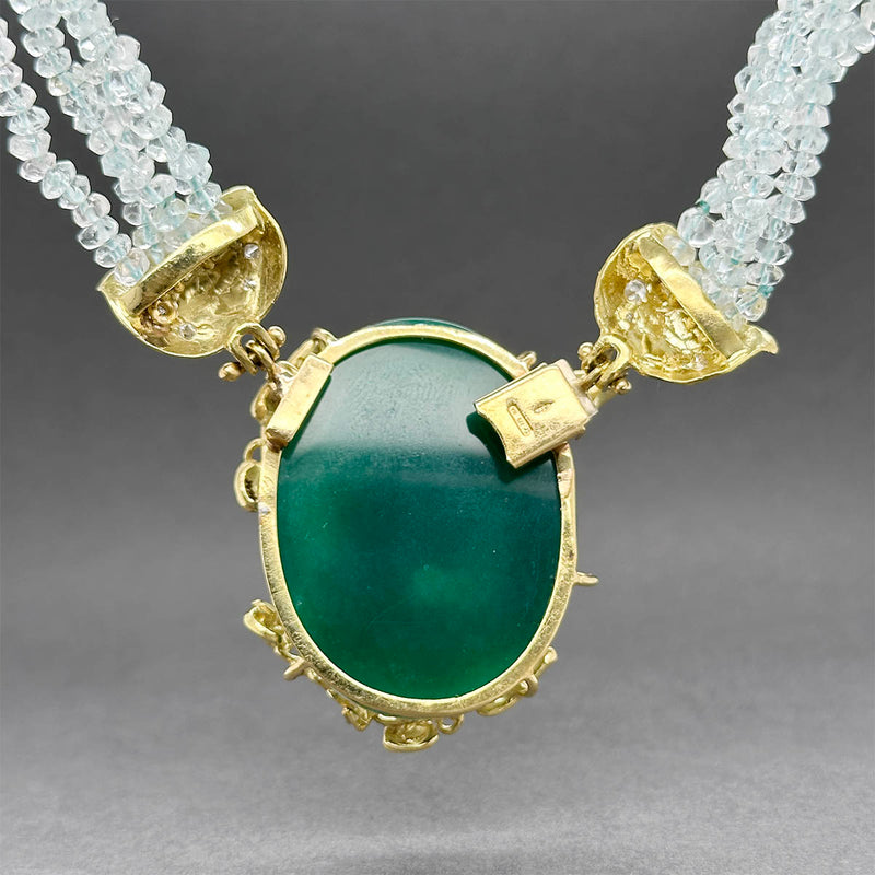 Estate 18K Y Gold 172.30ctw Agate & Aquamarine & 0.33ctw Diamond Necklace