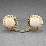 Estate 14K Y Gold 19.76ctw Angel Skin Coral Button Earrings