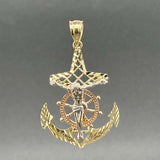 Estate 14K Tricolor Gold Anchor Crucifix Pendant