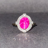 Estate 14K W Gold 3.89ct Lab-Created Star Ruby & 0.27ctw Diamond Ring