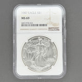 Estate 0.999 Fine Silver 1987 American Silver Eagle NGC MS 69 c