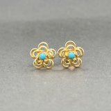 Estate 14K Y Gold Turquoise Flower Stud Earrings
