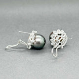 Estate 14K W Gold Tahitian Pearl & Diamond Button Earrings