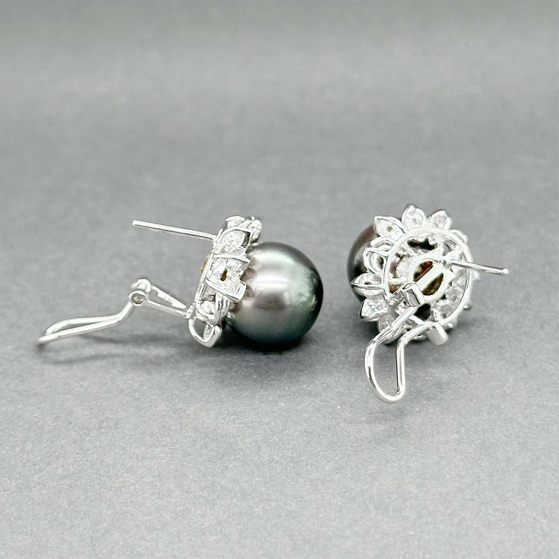 Estate 14K W Gold Tahitian Pearl & Diamond Button Earrings