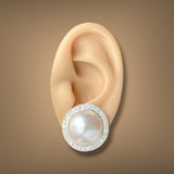 Estate 14K Y Gold Mabe Pearl & 1.40ctw Diamond Button Earrings