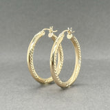 Estate 14K Y Gold 29.8mm Wheat Engraved Hoop Earrings