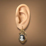 Estate Victorian 14K Y Gold Cameo 11.20ctw Onyx Dangle Earrings