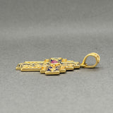 Estate 18K Y Gold Enamel & Ruby Cross Pendant
