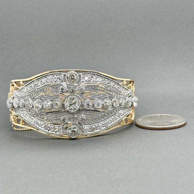 Estate Art Deco Platinum & 14 8.26ctw Diamond Bangle Bracelet