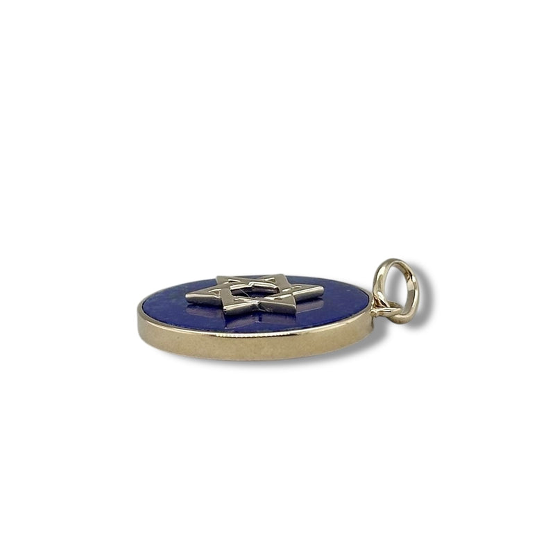 14K Y Gold Round Lapis Pendant with Star of David