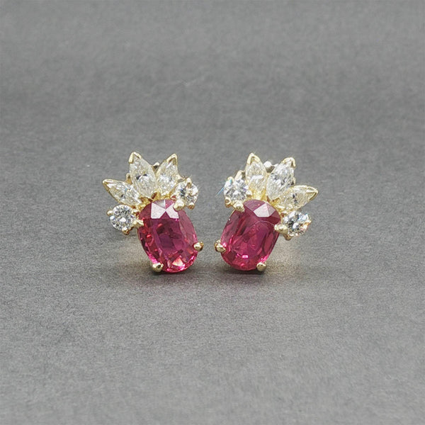 Estate 18K Y Gold 1.18ctw Ruby & 0.48ctw Diamond Stud Earrings