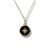 14K Y Gold 0.01ct Round Diamond and Onyx Bezel Set Pendant