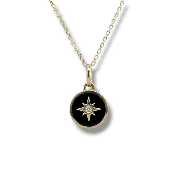 14K Y Gold 0.01ct Round Diamond and Onyx Bezel Set Pendant