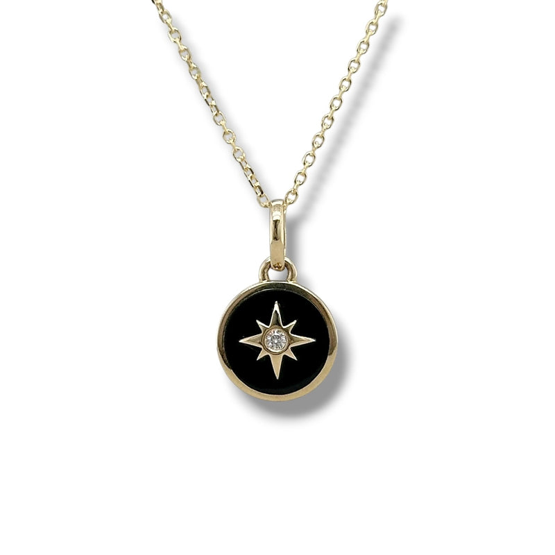 14K Y Gold 0.01ct Round Diamond and Onyx Bezel Set Pendant