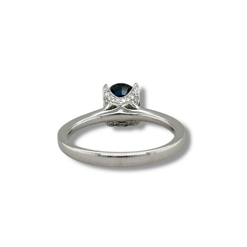 18K W Gold 1.38ct Oval Sapphire and 0.19ct H/SI1 Diamond Ring