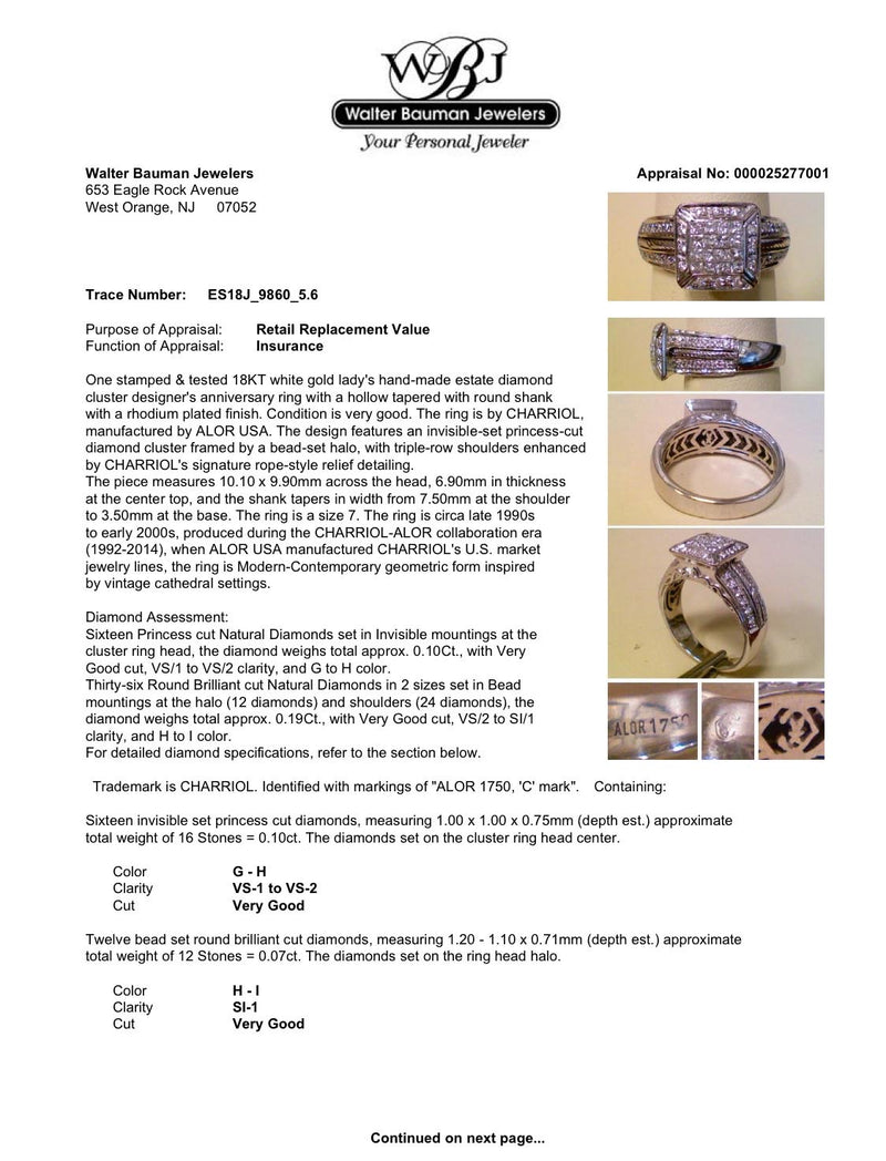 Estate Charriol 18K W Gold 0.29ctw Diamond Ring