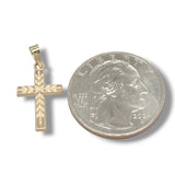 14K Y Gold Leaf Design Hollow Dia Cut Cross 20mm x 11mm