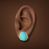 Estate 18K Y Gold Turquoise Feather Earrings