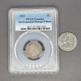 Estate 1886 Coper-Nickel US Liberty V Nickel PCGS Genuine F Detail Key Low Mintage Choice