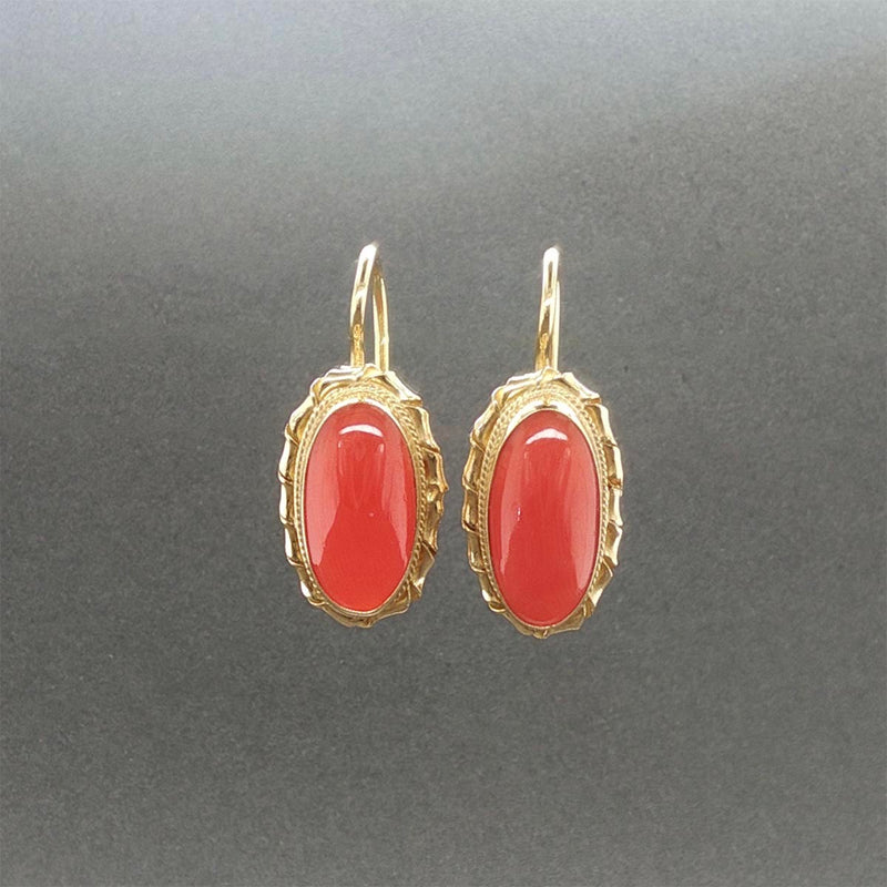 Estate 18K Y Gold 4.40ctw Coral Drop Earrings