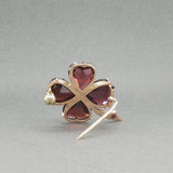 Estate Retro 14K R Gold 8.71 Garnet Clover Brooch