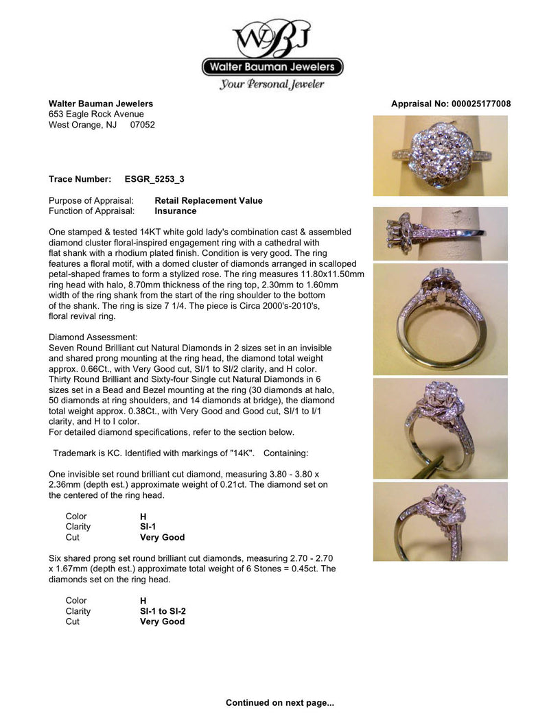 Estate 14K W Gold 1.05ctw Diamond Eng. Ring