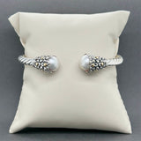 Estate SS 18 Mabe Pearl Flower Cuff Bracelet