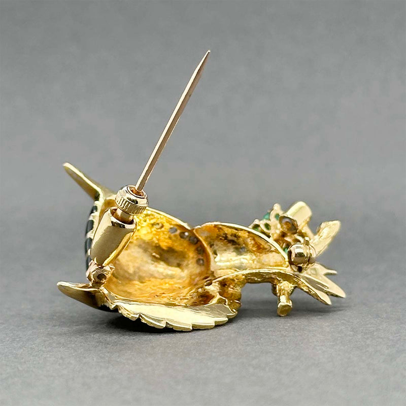 Estate 18K Y Gold 0.35ctw Emerald & 0.36ctw Diamond Owl Pin