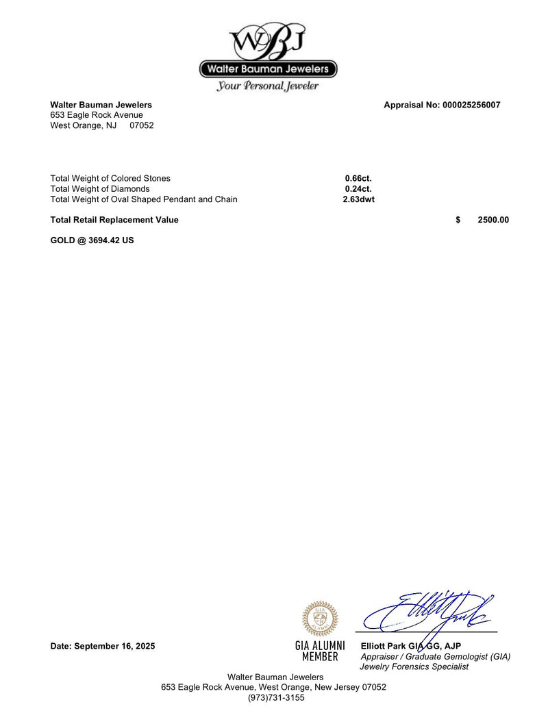 Estate 14K W Gold 0.66ct Emerald & 0.24ctw Diamond Pendant