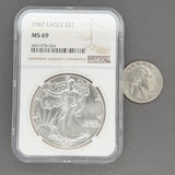 Estate 0.999 Fine Silver 1987 American Silver Eagle NGC MS 69 d