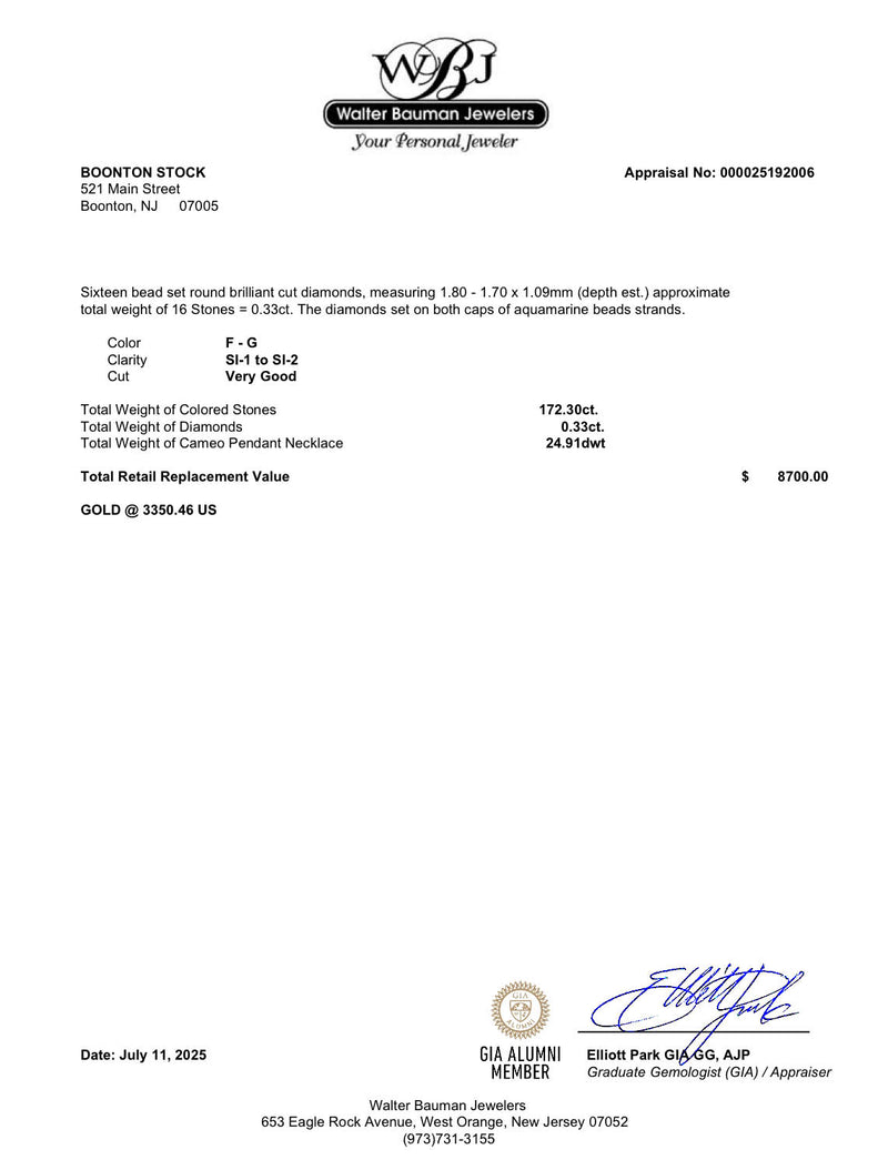 Estate 18K Y Gold 172.30ctw Agate & Aquamarine & 0.33ctw Diamond Necklace