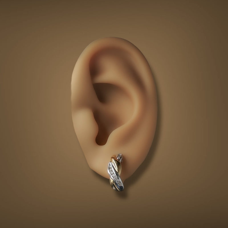 Estate 14K TT Gold 0.17ctw Diamond J Hoop Earrings