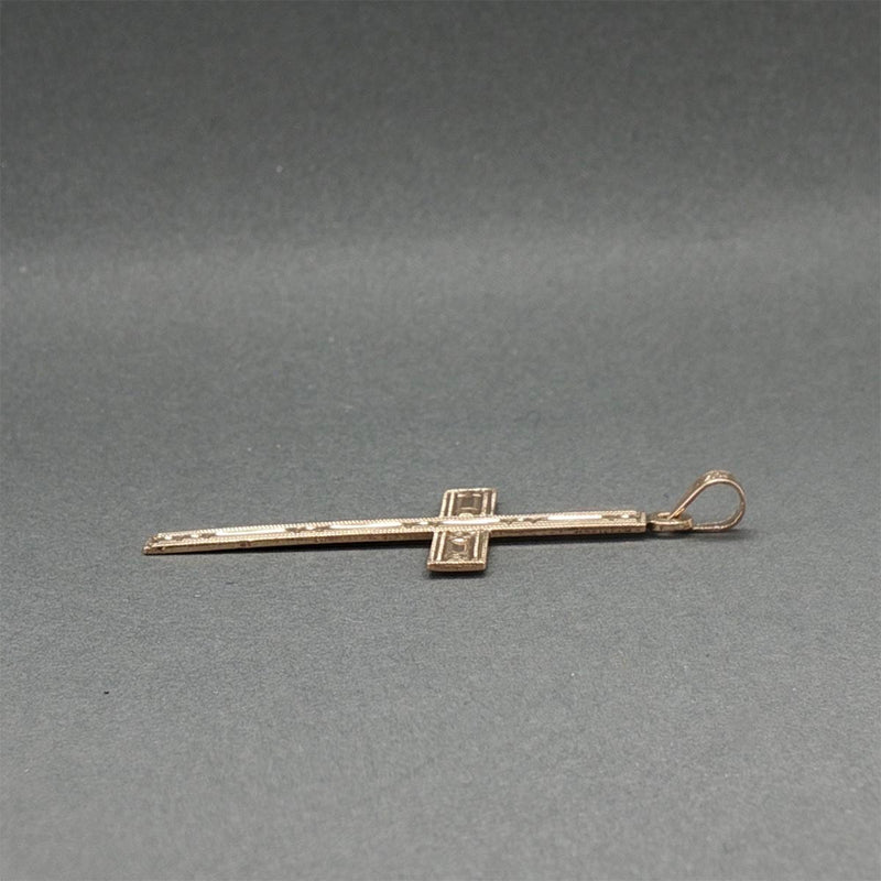 Estate 14K Y Gold Textured 36.90mm Cross Pendant